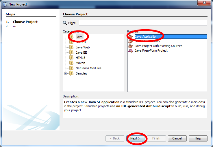 Select Java Application
